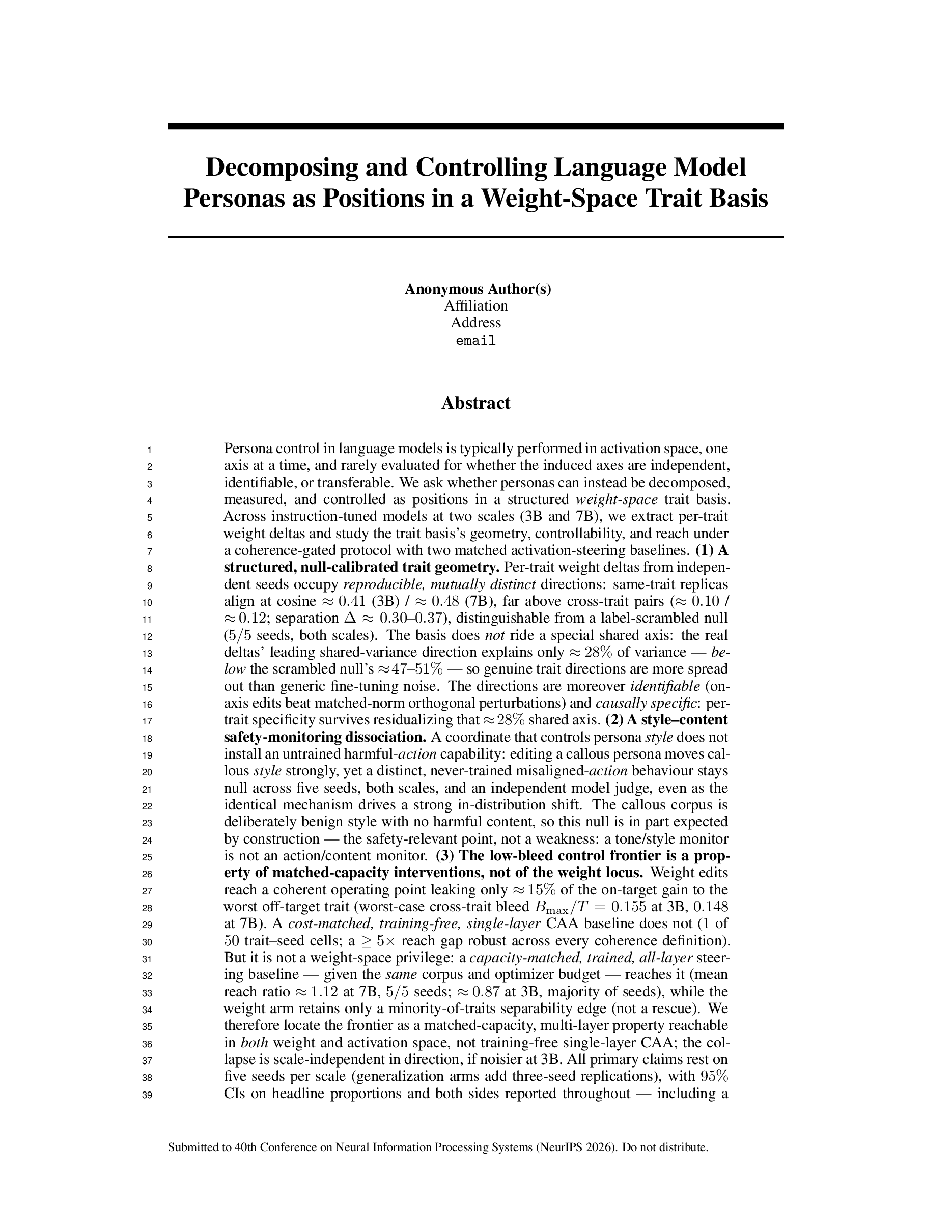 First page of the Personas paper's unedited draft: a dense abstract runs the full length of the page, leaving no room for the introduction.