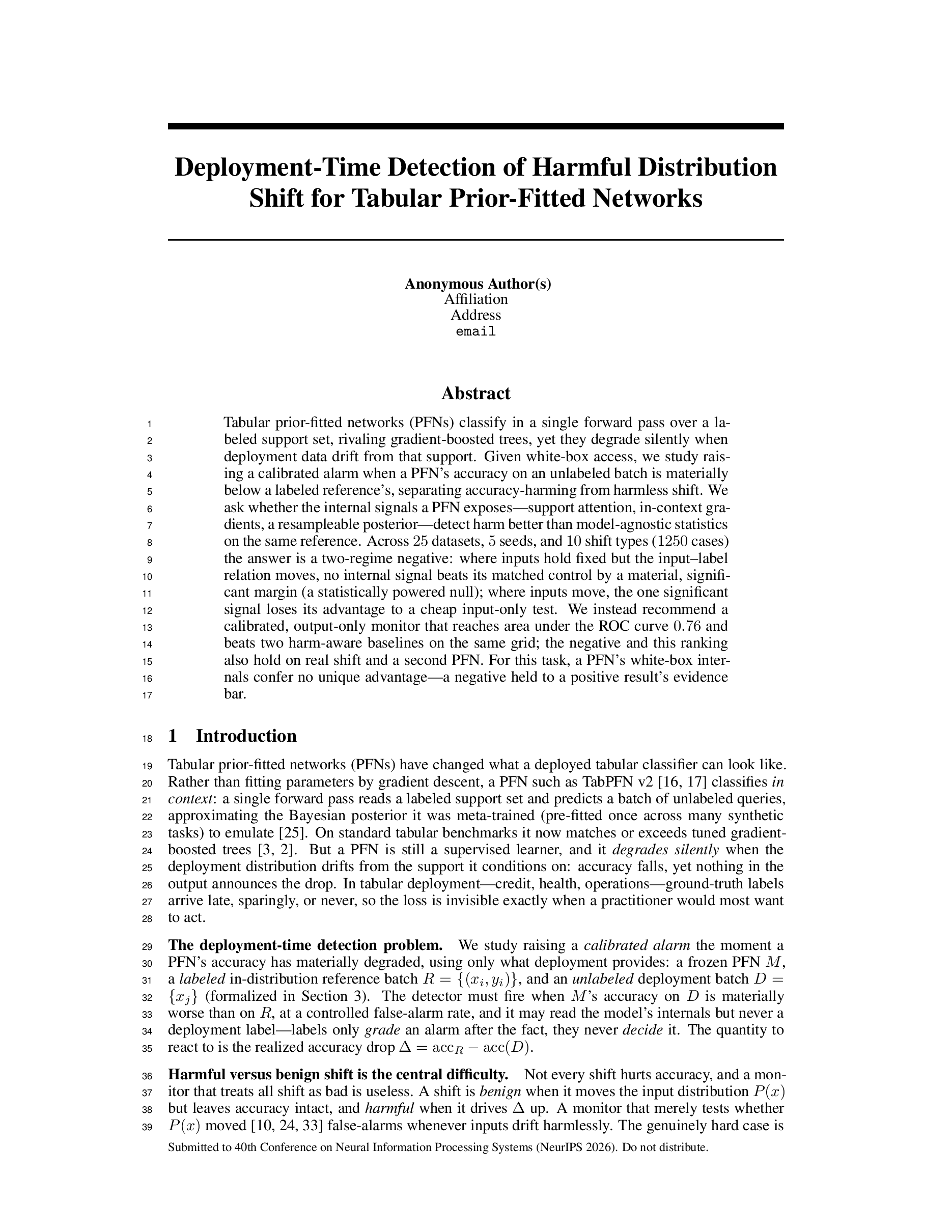 First page of the TabPFN paper's final draft: a much shorter abstract that leaves room for the introduction to begin on the same page.